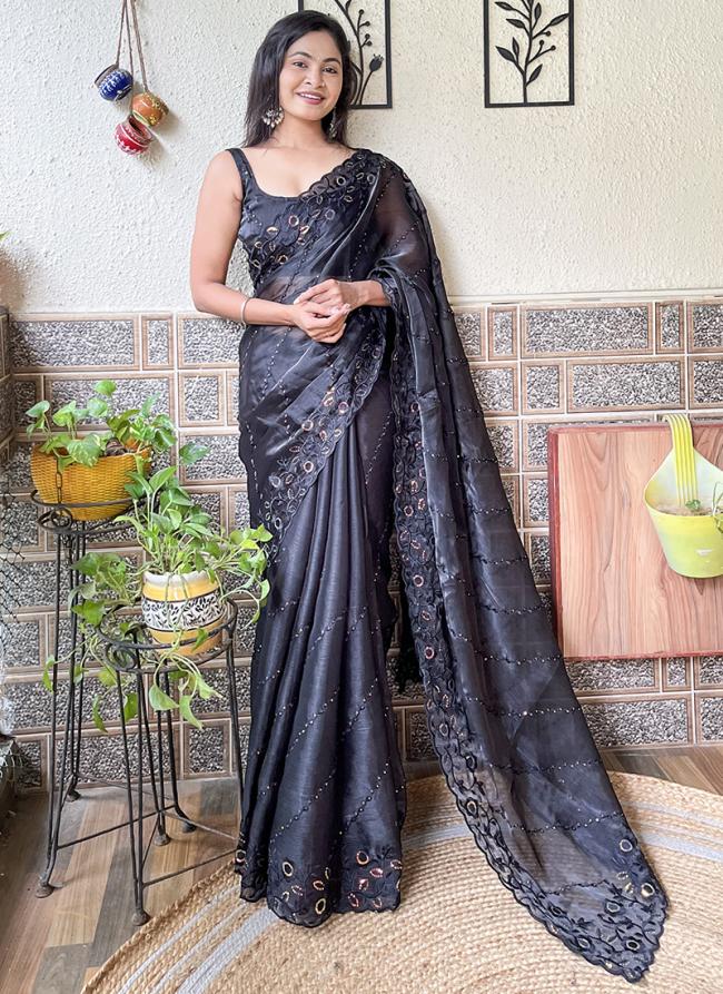 Burburry Black Festival Wear Sequins Work Saree